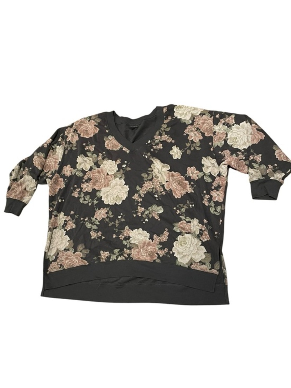 Torrid 4 Womens Sweatshirt Plus 4x Gray/Black Floral Boho V-Neck